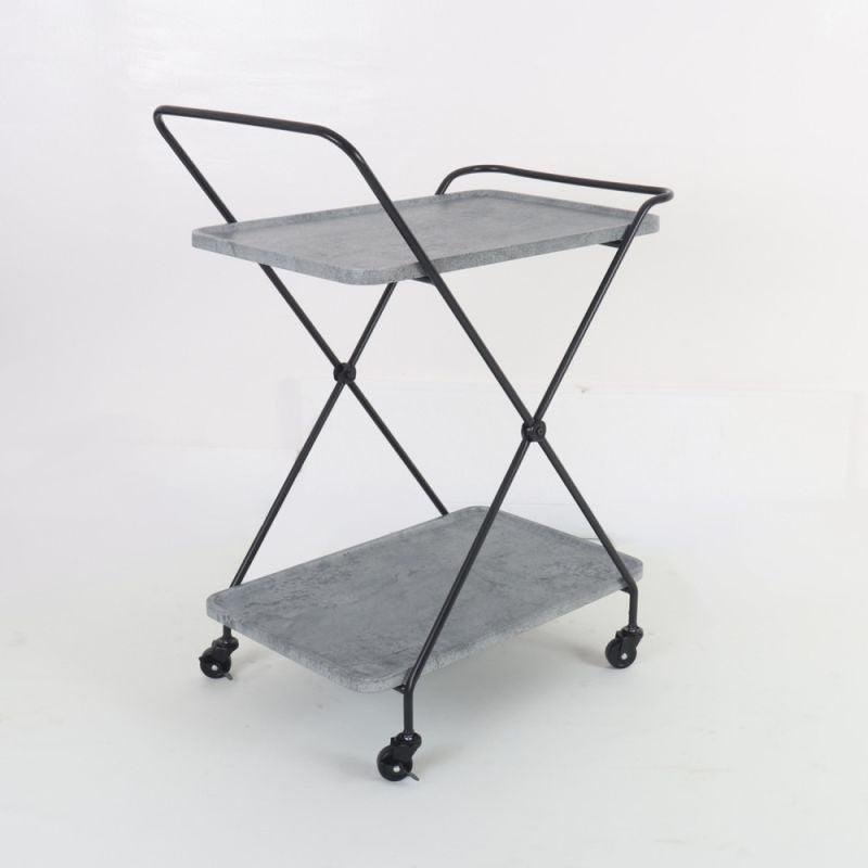 Double-Deck Wooden Hospitality Cart - Wood + Iron - Gray And Black - By Alhome - ALHOME