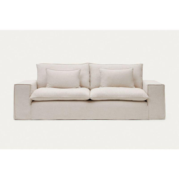 Beige Swedish Wood 3-Seater Sofa - Size: 220x85x85, Material: Velvet By Alhome - ALHOME