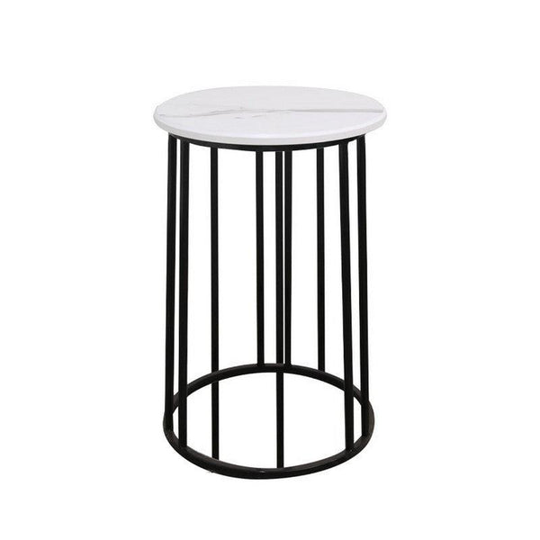 Iron and Marble Wood Side Table Black and White - 40x40x60 cm By Alhome - ALHOME