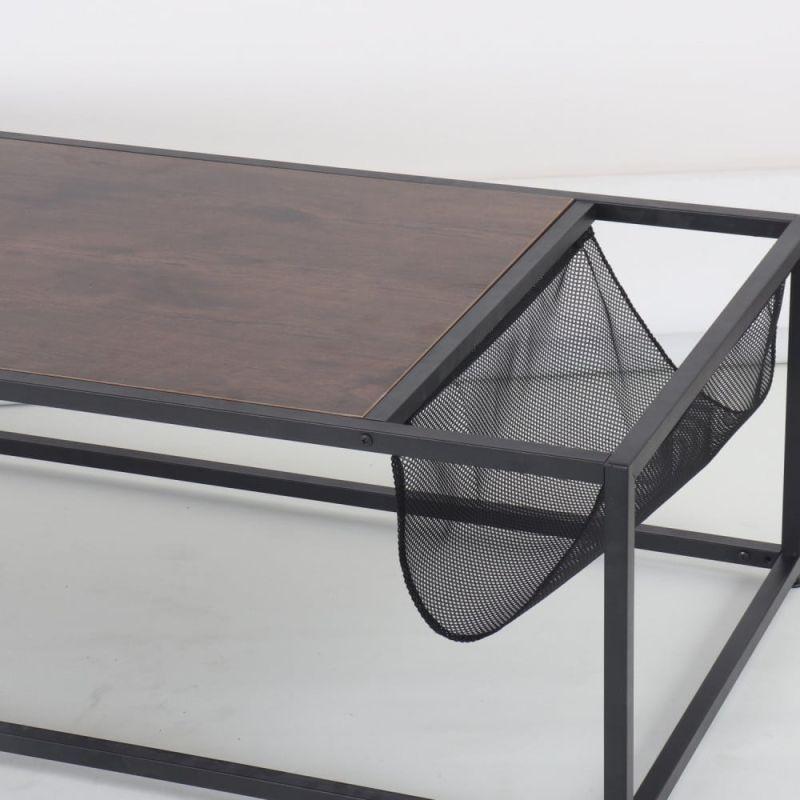 Rectangle Metal Center Table With Wooden Top - Dark Wood By Alhome - ALHOME