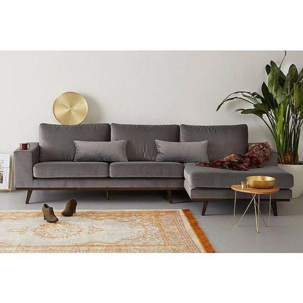 Contemporary Gray Linen L-Shaped Sofa - 90x250x170x45 cm - Swedish Wood By Alhome - ALHOME