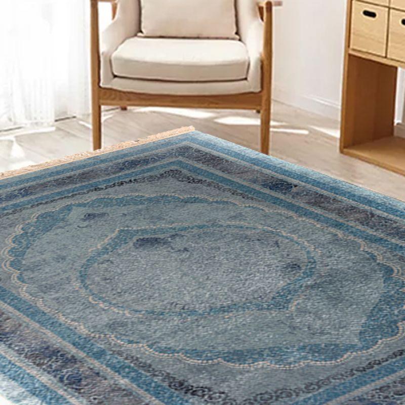 Velvet Turkish Rectangular Decorative Carpet - Blue - By In House - ALHOME