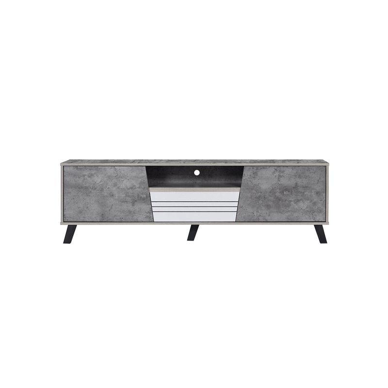 Tv Table With Storage Drawers Made Of Malaysian Wood - Gray And White - 160x40x49 cm - By Baity - ALHOME