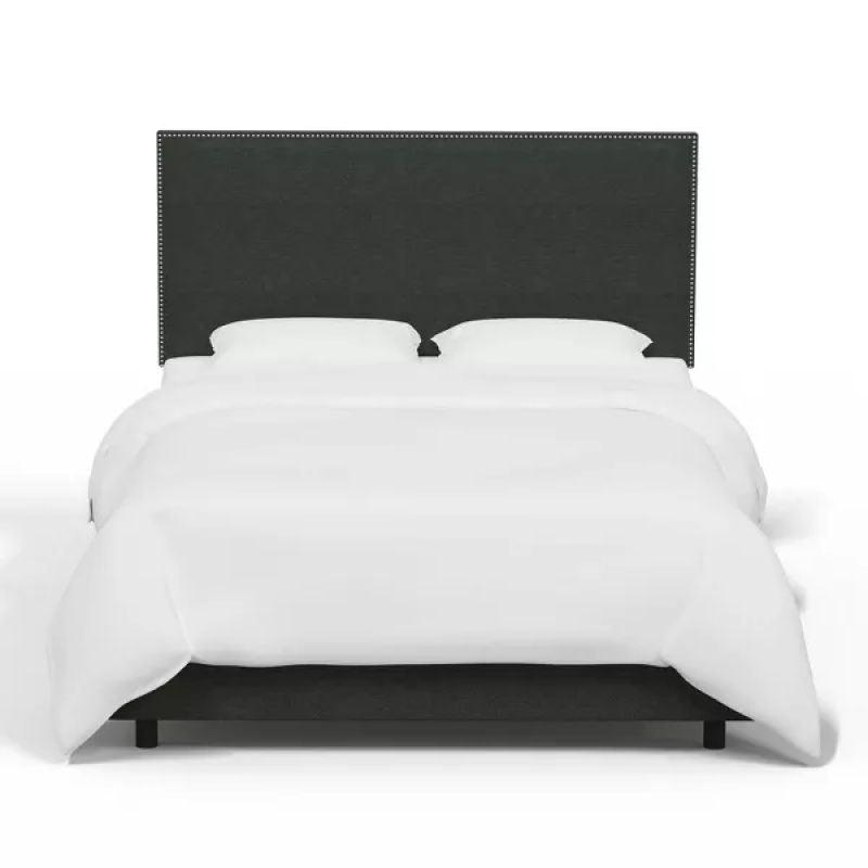 Midnight Beauty: Single Bed in Swedish Wood with Linen Fabric, Color Black, Dimensions 120x200x140 by Alhome - ALHOME