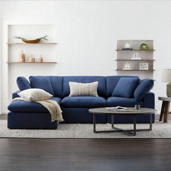 Elegant Dark Blue Velvet L-Shaped Sofa - 90x250x170x45 cm - Swedish Wood By Alhome - ALHOME