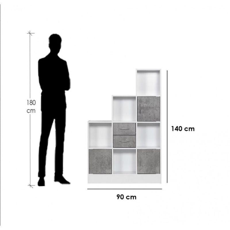 Office Storage Unit With Cube Design - White And Gray - 120x30x140 cm - By Baity - ALHOME