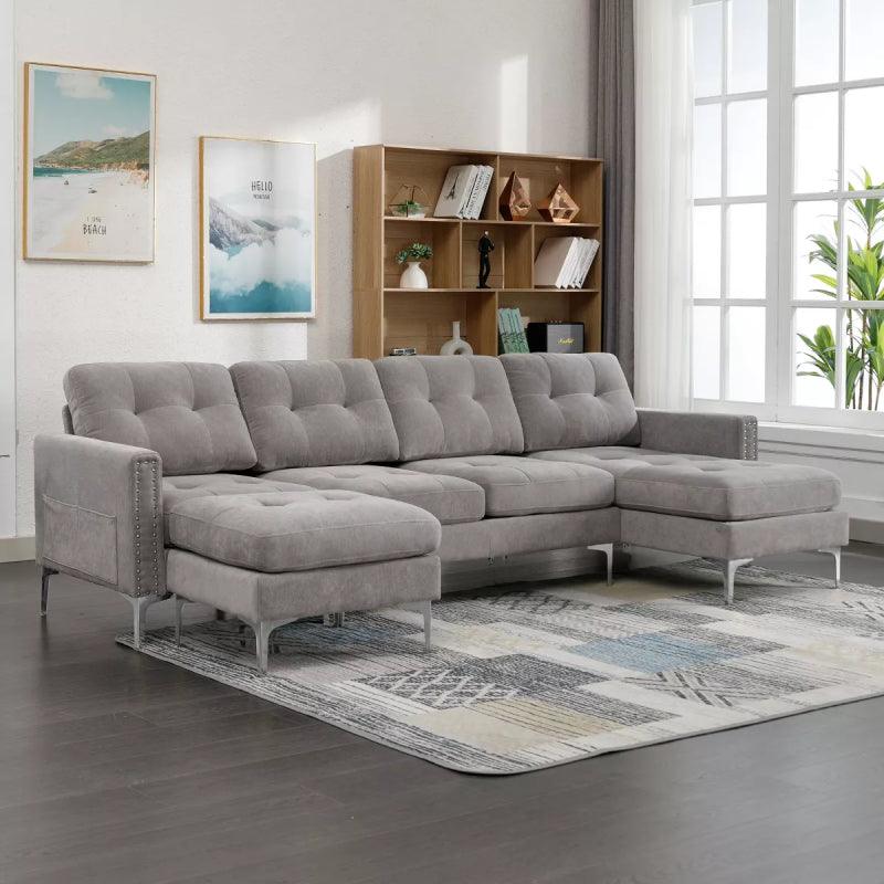 Gray Velvet U-Shaped Sofa By Alhome - 110111694 - ALHOME