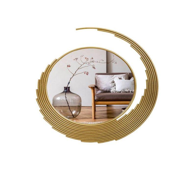 Round Wall Mirror with Side Decoration and Iron Frame - Gold - 66x73x2.5 cm - By Family Ship - ALHOME