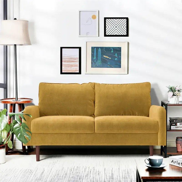 Sunny Yellow Velvet 2-Seater Sofa Swedish Wood By Alhome - ALHOME