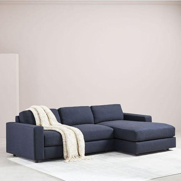 Elegant Dark Blue Linen L-Shaped Sofa - 90x250x170x45 cm - Swedish Wood By Alhome - 110111000 - ALHOME