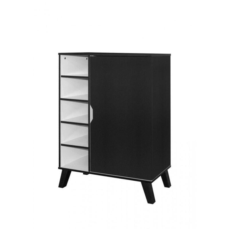 One Door Shoe Cabinet With 5 Storage Shelves - Black And White - 120x80x35 cm - By Baity - ALHOME