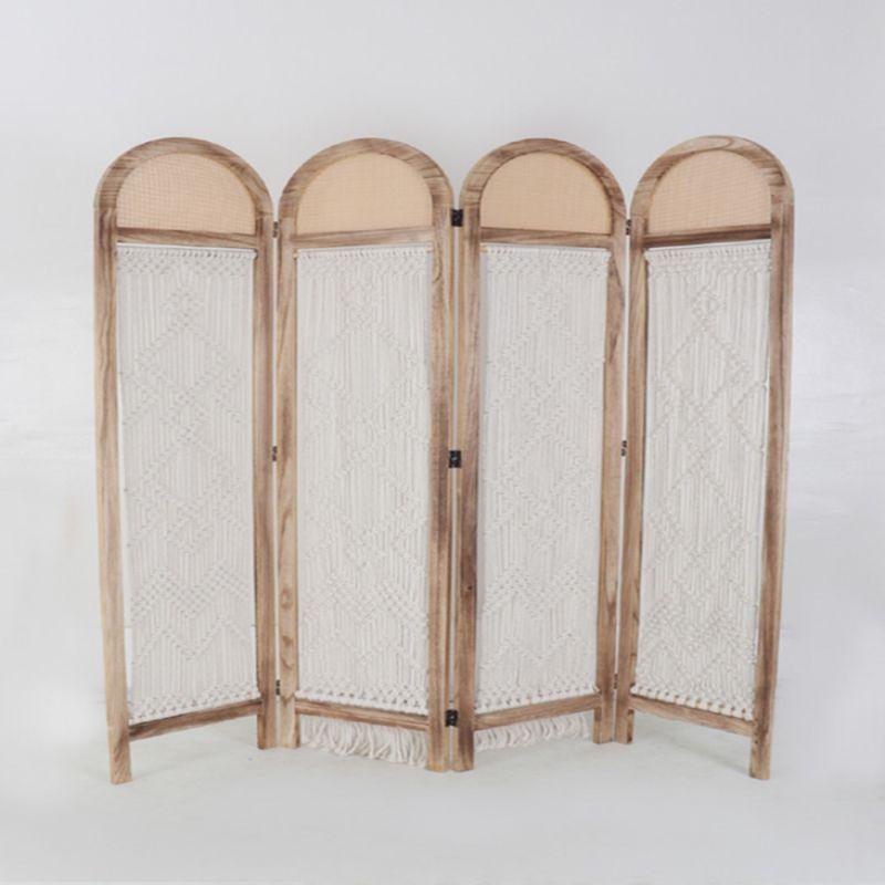 Hollow Wooden Partition 4 Pieces - Wood + Fabric - White And Beige - 110111950 - By Alhome - ALHOME