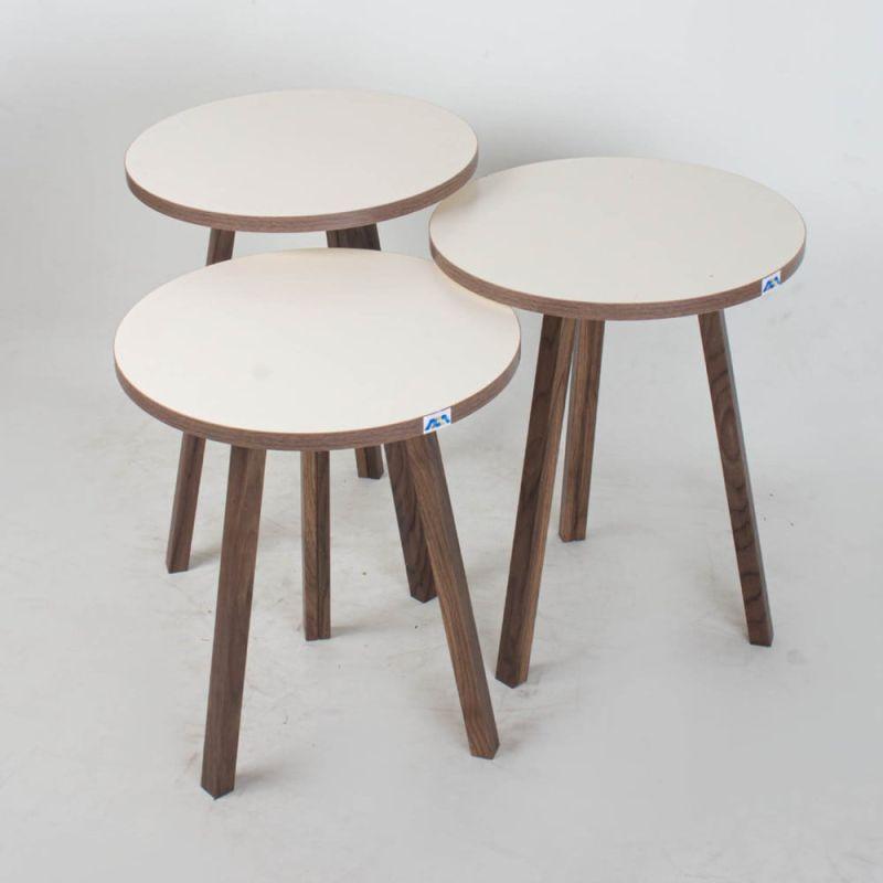 Set of 3 Circular Service Tables With A Brown And Brown Wooden Surface By Alhome - ALHOME