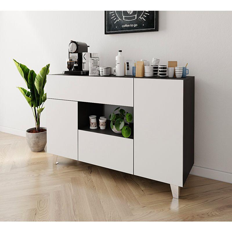 Coffee Corner with Two Shelves and Two Drawers (Black and White) By Alhome - ALHOME