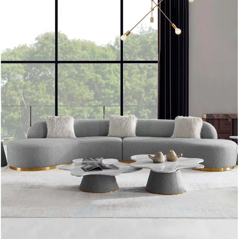 Grand Gray Boucle 5-Seater Sofa - 350x85x45 cm - Swedish Wood By Alhome - ALHOME