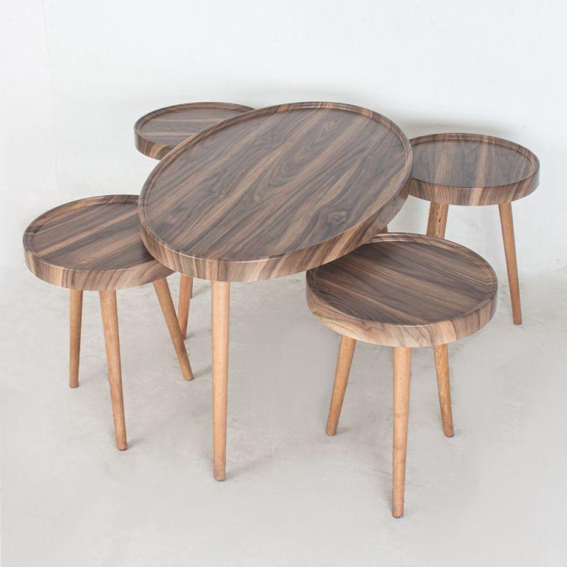 Set of Wooden Tables With Wooden Bases In Brown And Wooden Colors By Alhome - ALHOME