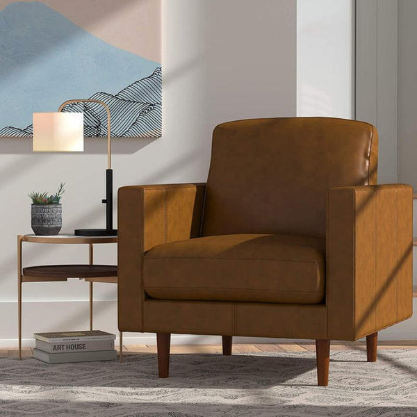 Camel Leather Accent Chair By Alhome - ALHOME