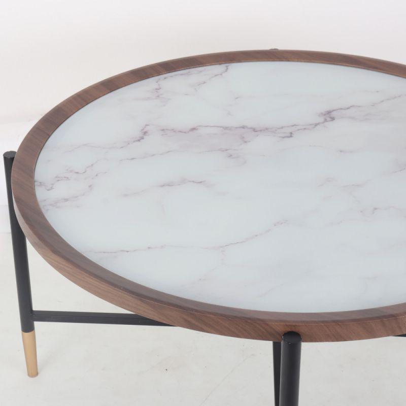 Circular Center Table With Wooden Top And Metal Frame - Black By Alhome - ALHOME