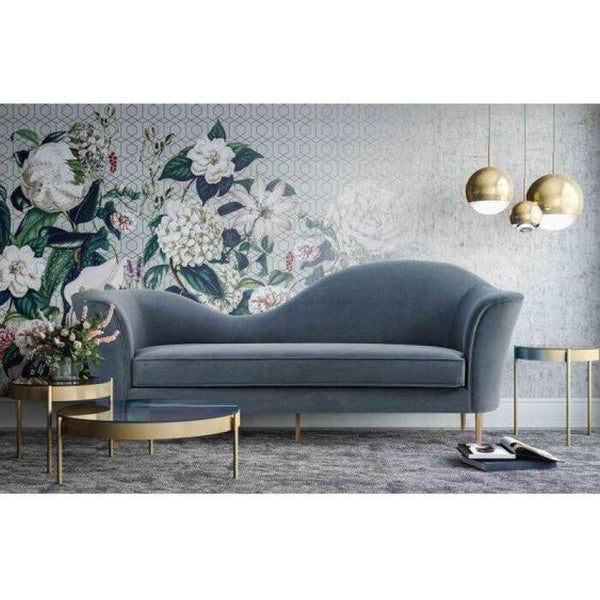 Serene Blue Velvet 3-Seater Sofa Swedish Wood By Alhome - ALHOME