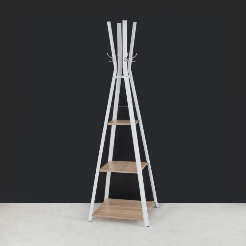 Shelves Stand With Clothes Hanger - Wood - White - By Alhome - ALHOME