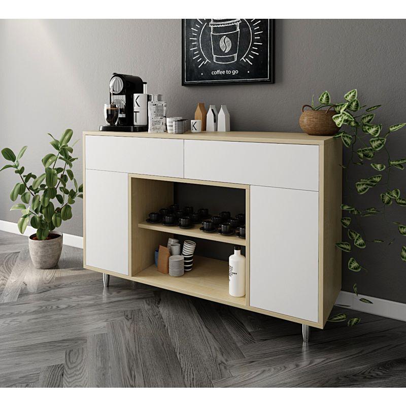 Beige Coffee Corner with White Shelves and Drawers By Alhome - ALHOME